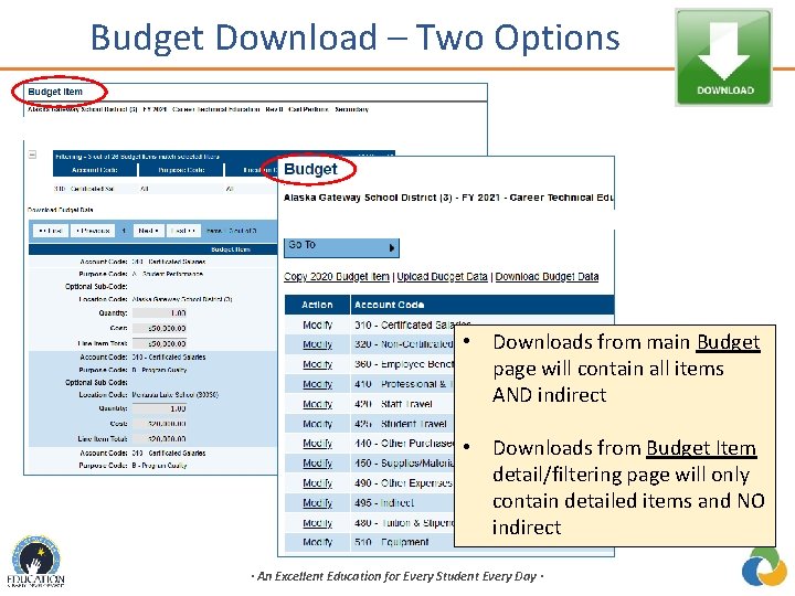 Budget Download – Two Options • Downloads from main Budget page will contain all