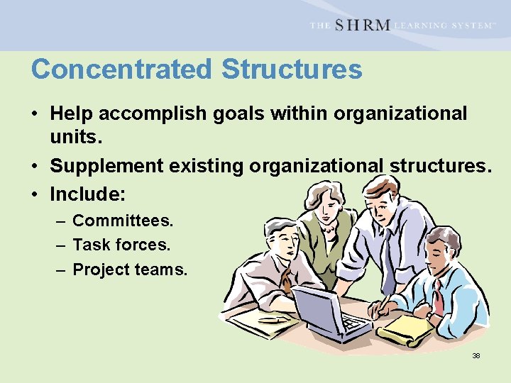 Concentrated Structures • Help accomplish goals within organizational units. • Supplement existing organizational structures.