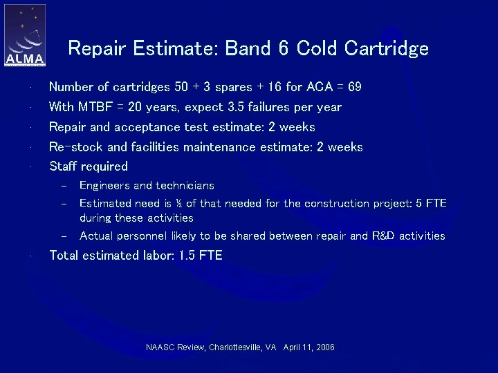 Repair Estimate: Band 6 Cold Cartridge • • • Number of cartridges 50 +