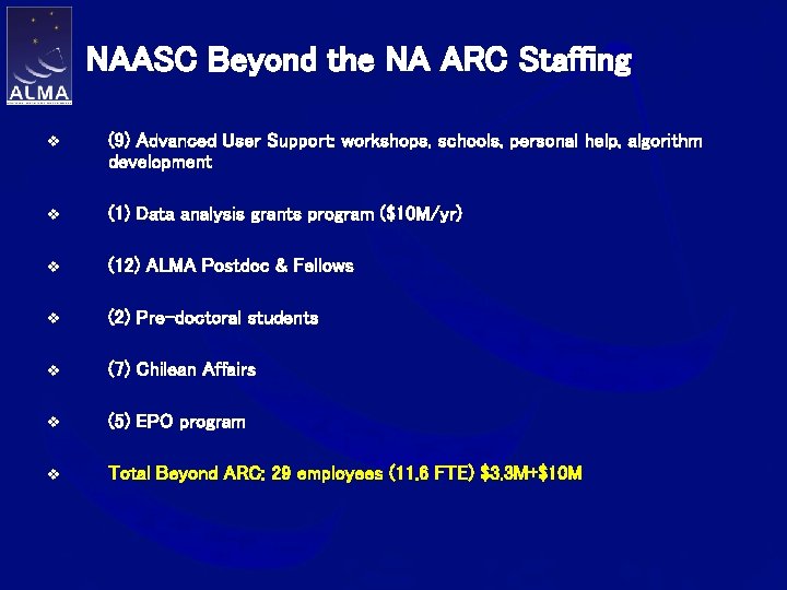 NAASC Beyond the NA ARC Staffing v (9) Advanced User Support: workshops, schools, personal