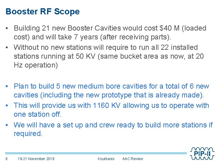 Booster RF Scope • Building 21 new Booster Cavities would cost $40 M (loaded