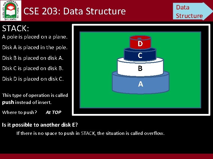 Data Structure CSE 203: Data Structure STACK: A pole is placed on a plane.