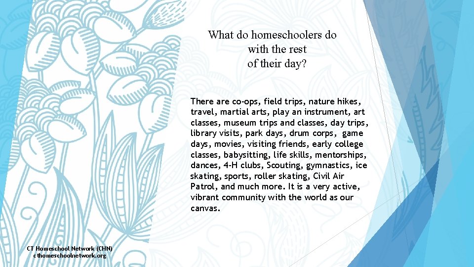 What do homeschoolers do with the rest of their day? There are co-ops, field