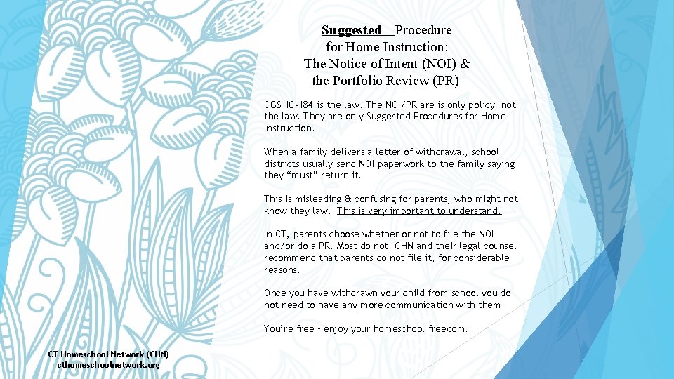 Suggested Procedure for Home Instruction: The Notice of Intent (NOI) & the Portfolio Review