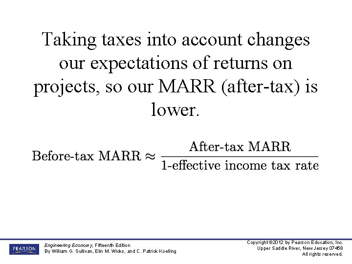 Taking taxes into account changes our expectations of returns on projects, so our MARR