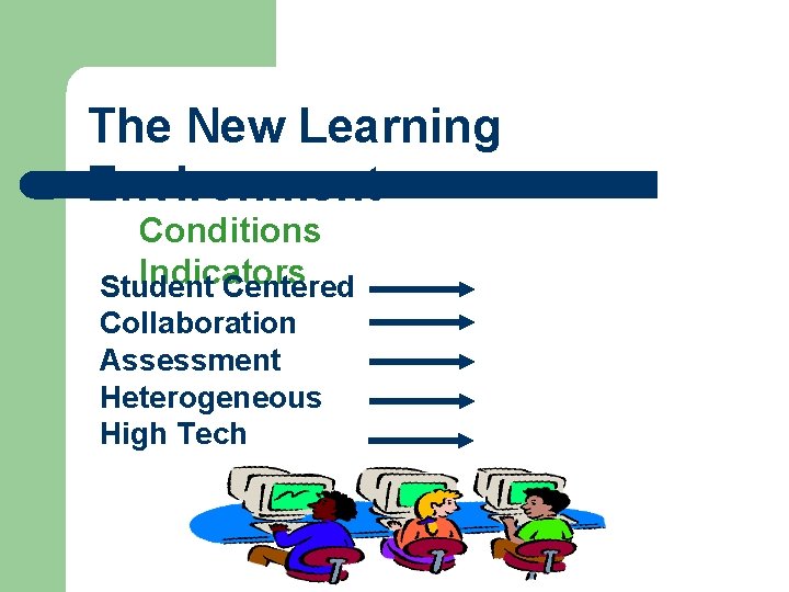 The New Learning Environment Conditions Indicators Student Centered Collaboration Assessment Heterogeneous High Tech 