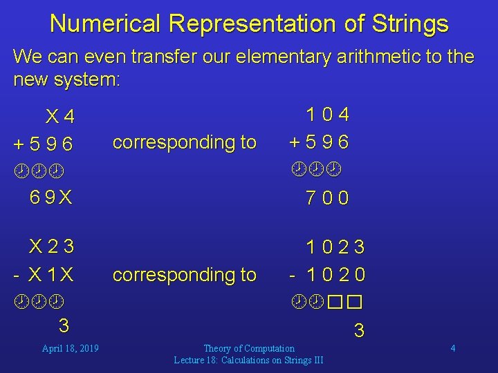 Numerical Representation of Strings We can even transfer our elementary arithmetic to the new