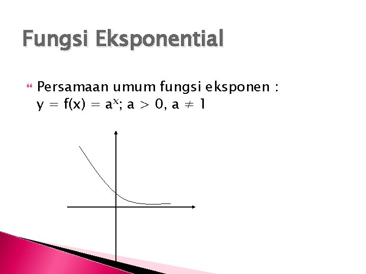 Fungsi Eksponential Persamaan umum fungsi eksponen : y = f(x) = ax; a >