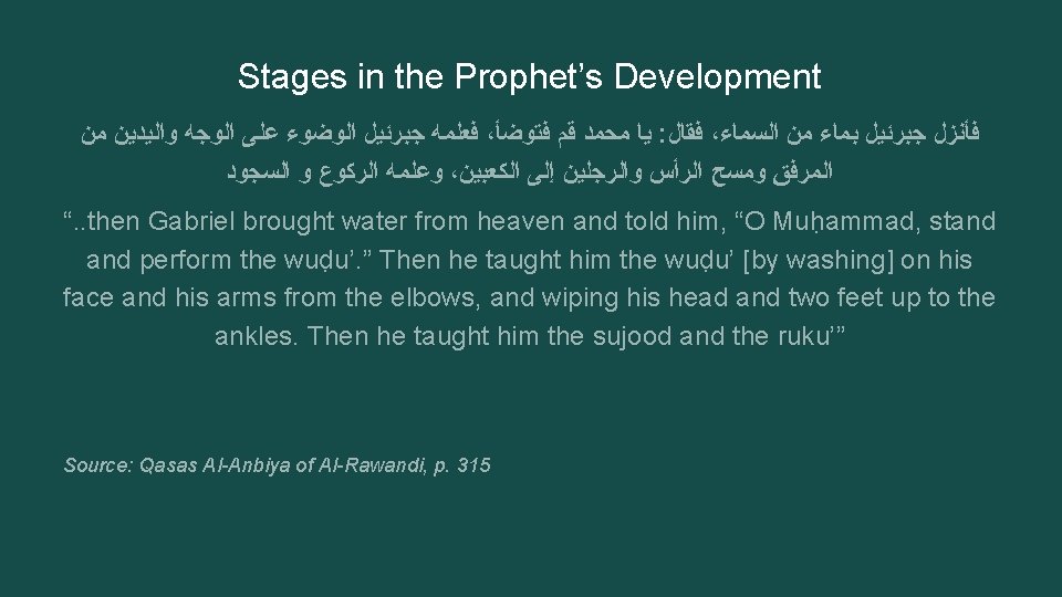 Stages in the Prophet’s Development ﻓﻌﻠﻤﻪ ﺟﺒﺮﺋﻴﻞ ﺍﻟﻮﺿﻮﺀ ﻋﻠﻰ ﺍﻟﻮﺟﻪ ﻭﺍﻟﻴﺪﻳﻦ ﻣﻦ ، ﻳﺎ