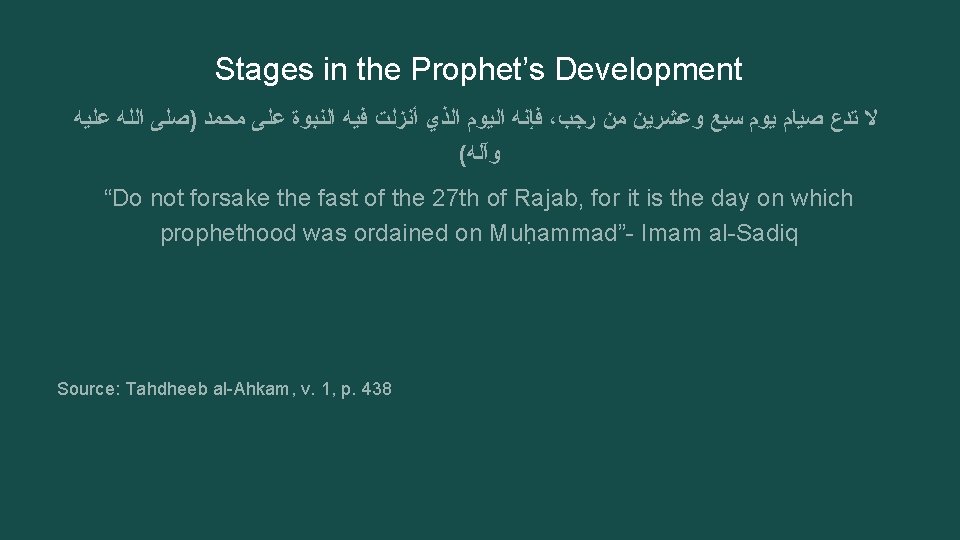 Stages in the Prophet’s Development ﻓﺈﻧﻪ ﺍﻟﻴﻮﻡ ﺍﻟﺬﻱ ﺃﻨﺰﻟﺖ ﻓﻴﻪ ﺍﻟﻨﺒﻮﺓ ﻋﻠﻰ ﻣﺤﻤﺪ )ﺻﻠﻰ