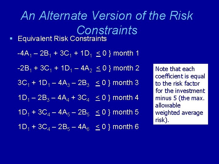 An Alternate Version of the Risk Constraints § Equivalent Risk Constraints -4 A 1