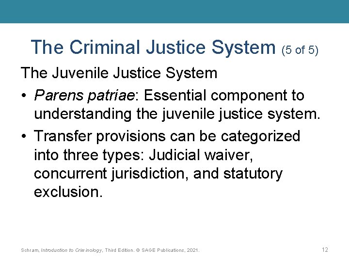 The Criminal Justice System (5 of 5) The Juvenile Justice System • Parens patriae: