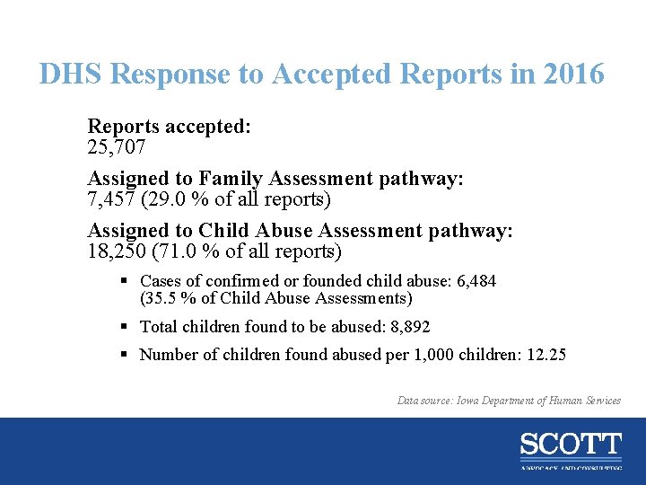 DHS Response to Accepted Reports in 2016 Reports accepted: 25, 707 Assigned to Family