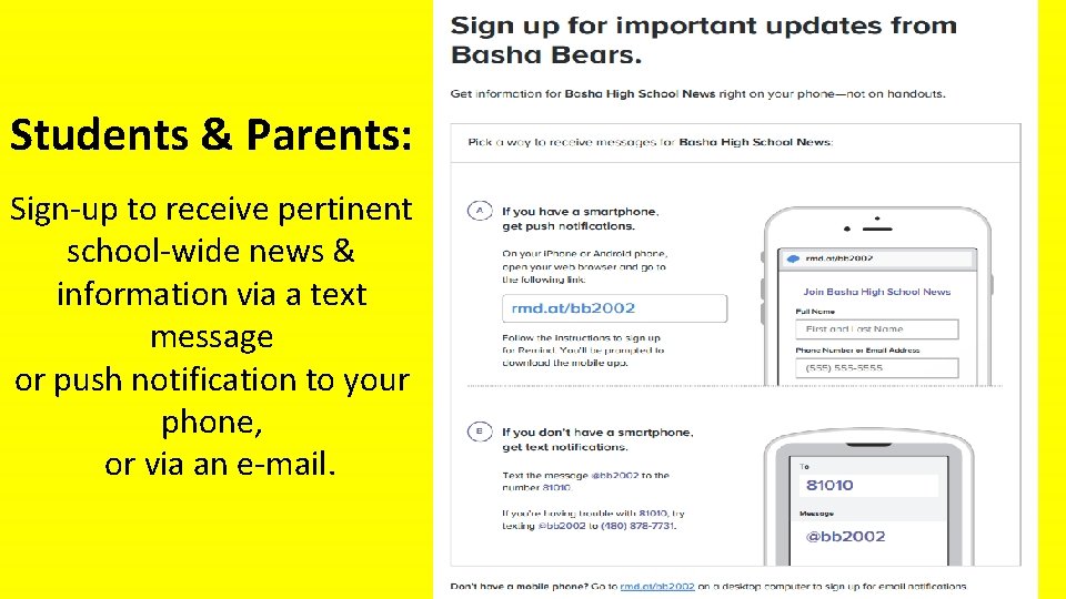 Students & Parents: Sign-up to receive pertinent school-wide news & information via a text