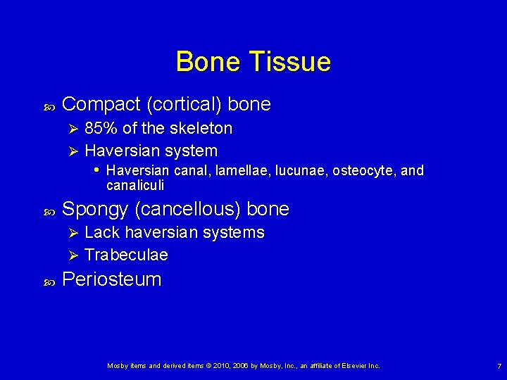 Bone Tissue Compact (cortical) bone 85% of the skeleton Ø Haversian system • Haversian
