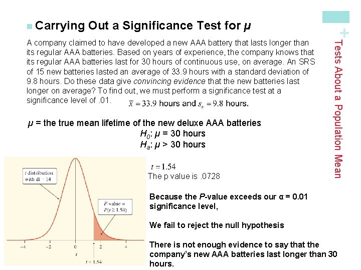 Out a Significance Test for µ µ = the true mean lifetime of the