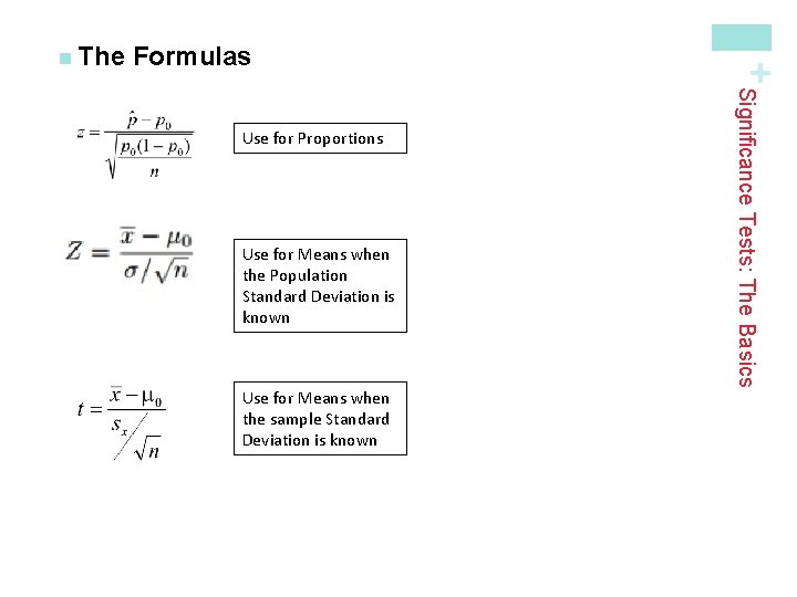 Formulas Use for Means when the Population Standard Deviation is known Use for Means