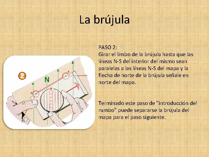 La brújula PASO 2: Girar el limbo de la brújula hasta que las líneas