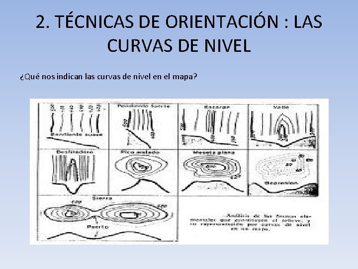 2. TÉCNICAS DE ORIENTACIÓN : LAS CURVAS DE NIVEL ¿Qué nos indican las curvas