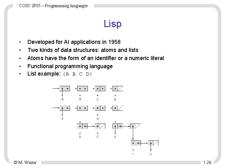 COSC 2 P 05 – Programming languages Lisp • • • Developed for AI