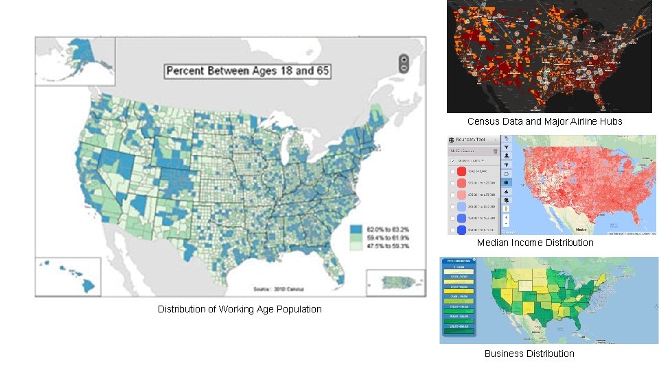 Census Data and Major Airline Hubs Median Income Distribution of Working Age Population Tp.