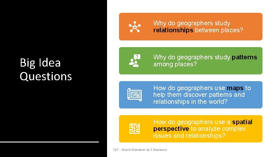 Why do geographers study relationships between places? Big Idea Questions Why do geographers study