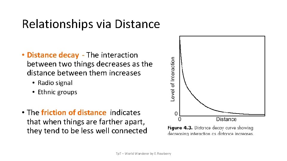 Relationships via Distance • Distance decay - The interaction between two things decreases as