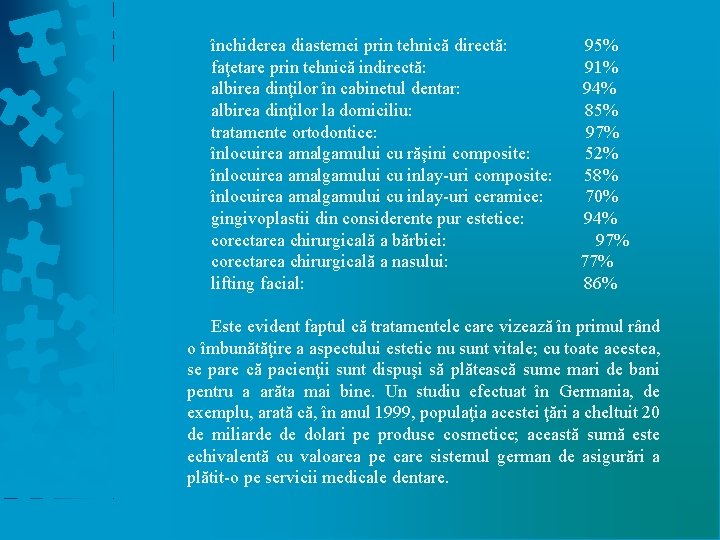 închiderea diastemei prin tehnică directă: faţetare prin tehnică indirectă: albirea dinţilor în cabinetul dentar: