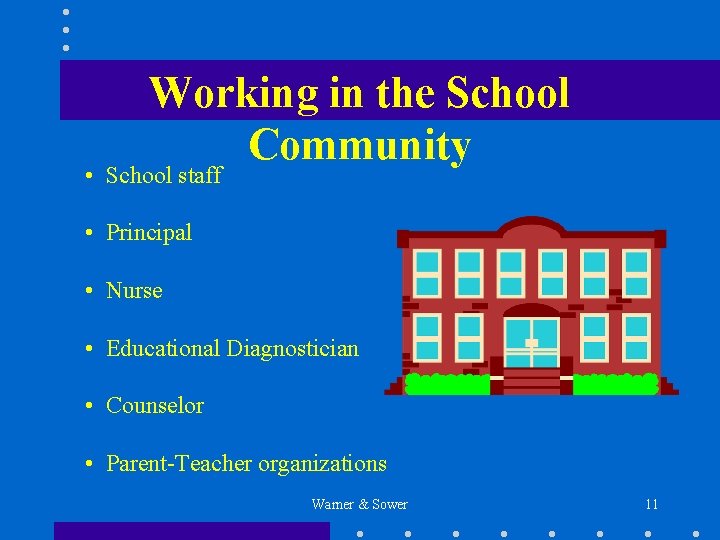 Working in the School Community • School staff • Principal • Nurse • Educational