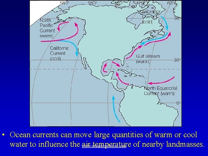  • Ocean currents can move large quantities of warm or cool water to