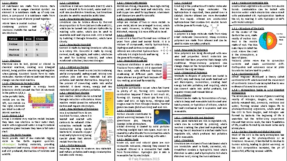 1. 1. 1 – Atoms All substances are made from atoms. Each element has