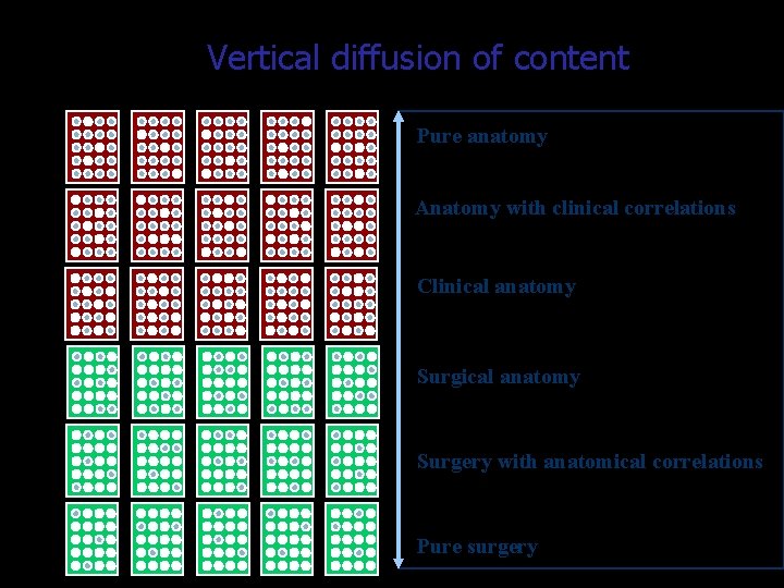 Vertical diffusion of content Pure anatomy Anatomy with clinical correlations Clinical anatomy Surgery with