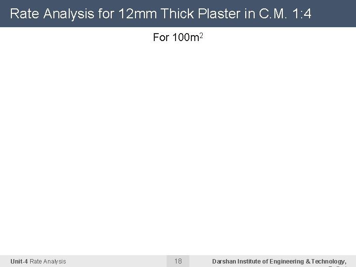 Rate Analysis for 12 mm Thick Plaster in C. M. 1: 4 For 100 Rate Analysis for 12 mm Thick Plaster in C. M. 1: 4 For 100