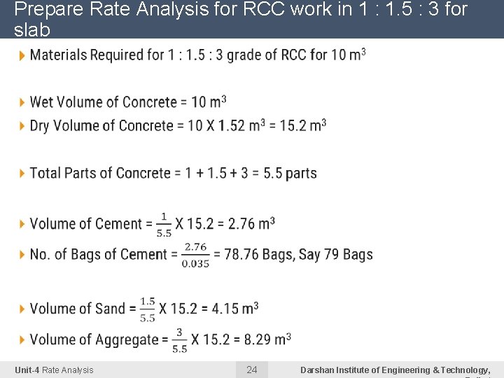 Prepare Rate Analysis for RCC work in 1 : 1. 5 : 3 for Prepare Rate Analysis for RCC work in 1 : 1. 5 : 3 for
