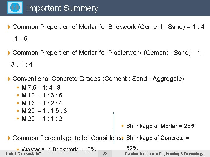 Important Summery 4 Common Proportion of Mortar for Brickwork (Cement : Sand) – 1 Important Summery 4 Common Proportion of Mortar for Brickwork (Cement : Sand) – 1