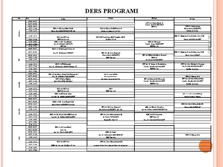 DERS PROGRAMI Gün Saat I Sınıf II Sınıf ÇEV -301 Temel Işlemler II Prof.