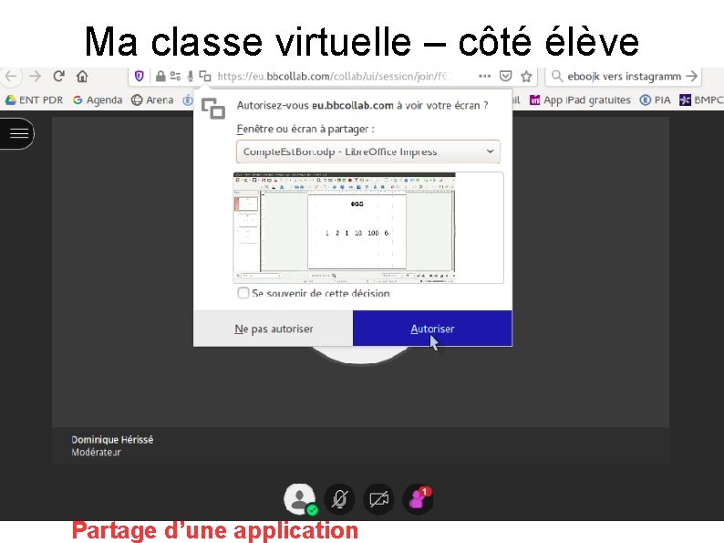 Ma classe virtuelle – côté élève Partage d’une application 