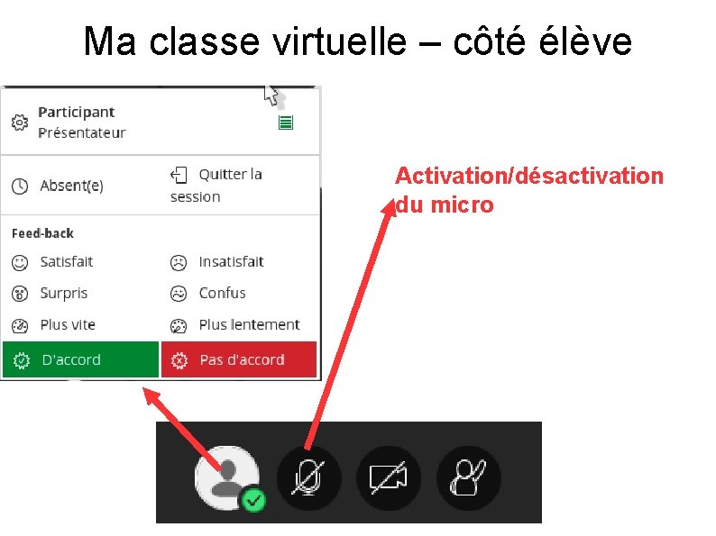 Ma classe virtuelle – côté élève Activation/désactivation du micro 