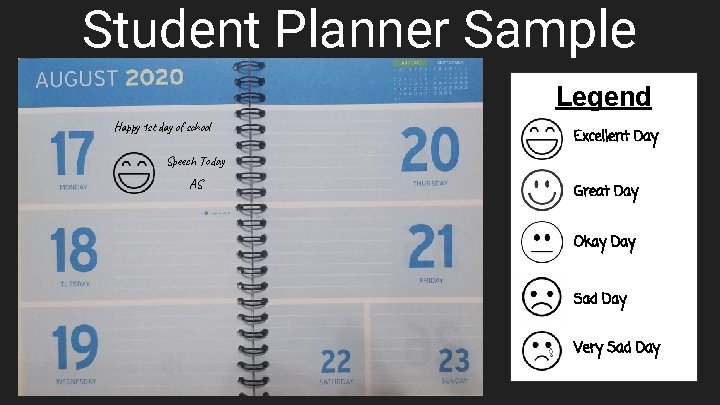 Student Planner Sample Legend Happy 1 st day of school Excellent Day Speech Today