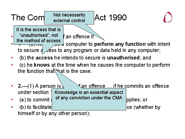 Not necessarily The Computer Misuse Act 1990 external control It is the access that