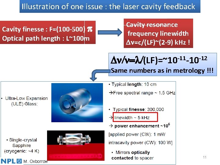 Illustration of one issue : the laser cavity feedback Cavity finesse : F=(100 -500)