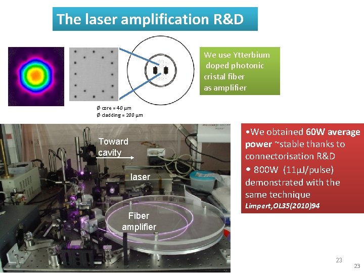 The laser amplification R&D We use Ytterbium doped photonic cristal fiber as amplifier Ø