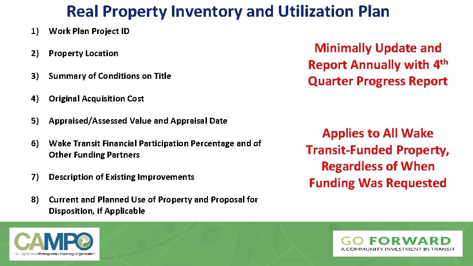 Real Property Inventory and Utilization Plan 1) Work Plan Project ID 2) Property Location