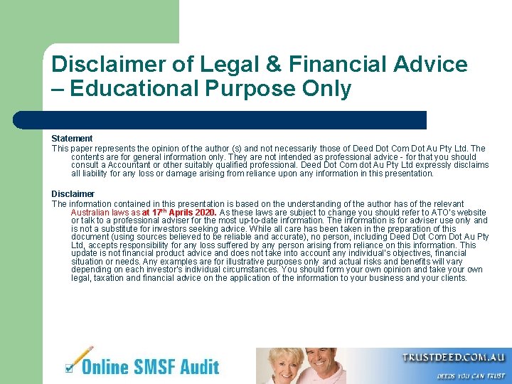 Disclaimer of Legal & Financial Advice – Educational Purpose Only Statement This paper represents