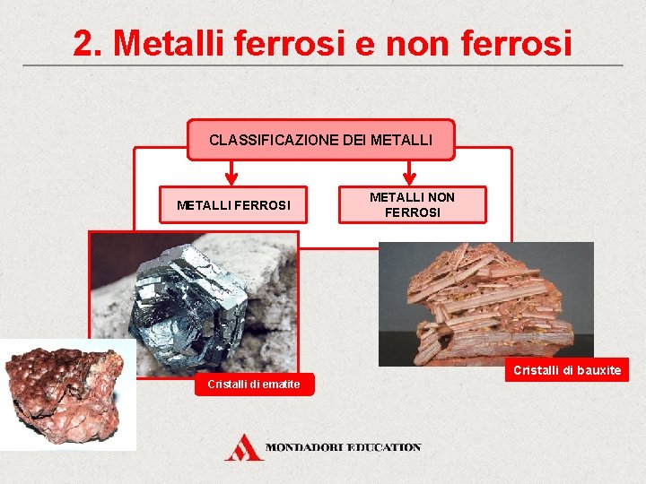 2. Metalli ferrosi e non ferrosi CLASSIFICAZIONE DEI METALLI FERROSI METALLI NON FERROSI Cristalli