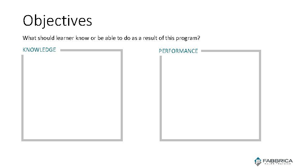 Objectives What should learner know or be able to do as a result of Objectives What should learner know or be able to do as a result of