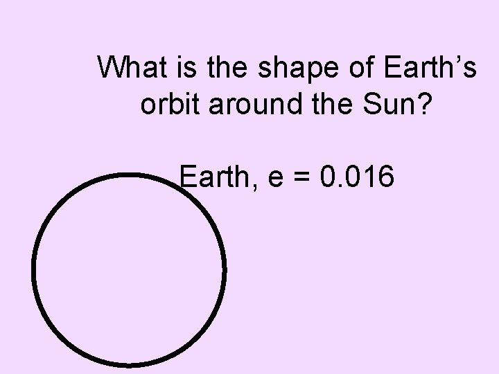 What is the shape of Earth’s orbit around the Sun? Earth, e = 0.