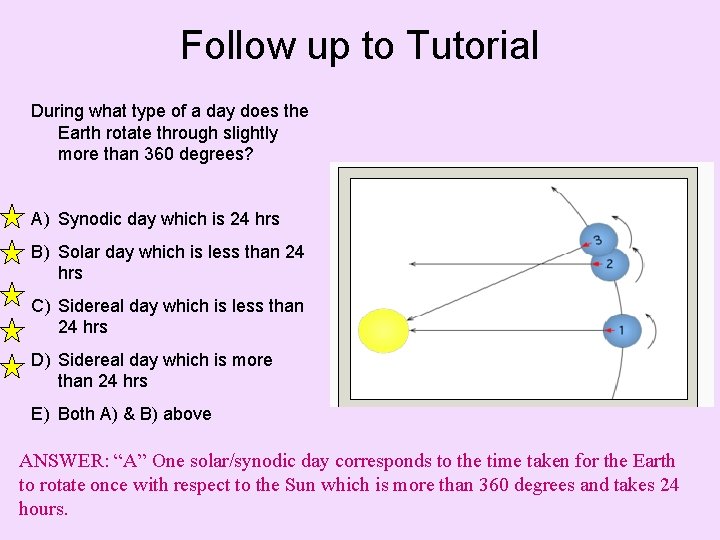 Follow up to Tutorial During what type of a day does the Earth rotate