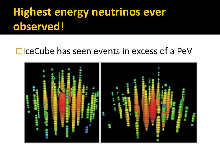 Highest energy neutrinos ever observed! �Ice. Cube has seen events in excess of a