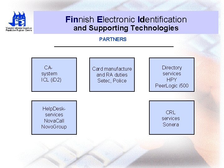 Finnish Electronic Identification and Supporting Technologies PARTNERS CAsystem ICL (i. D 2) Help. Deskservices